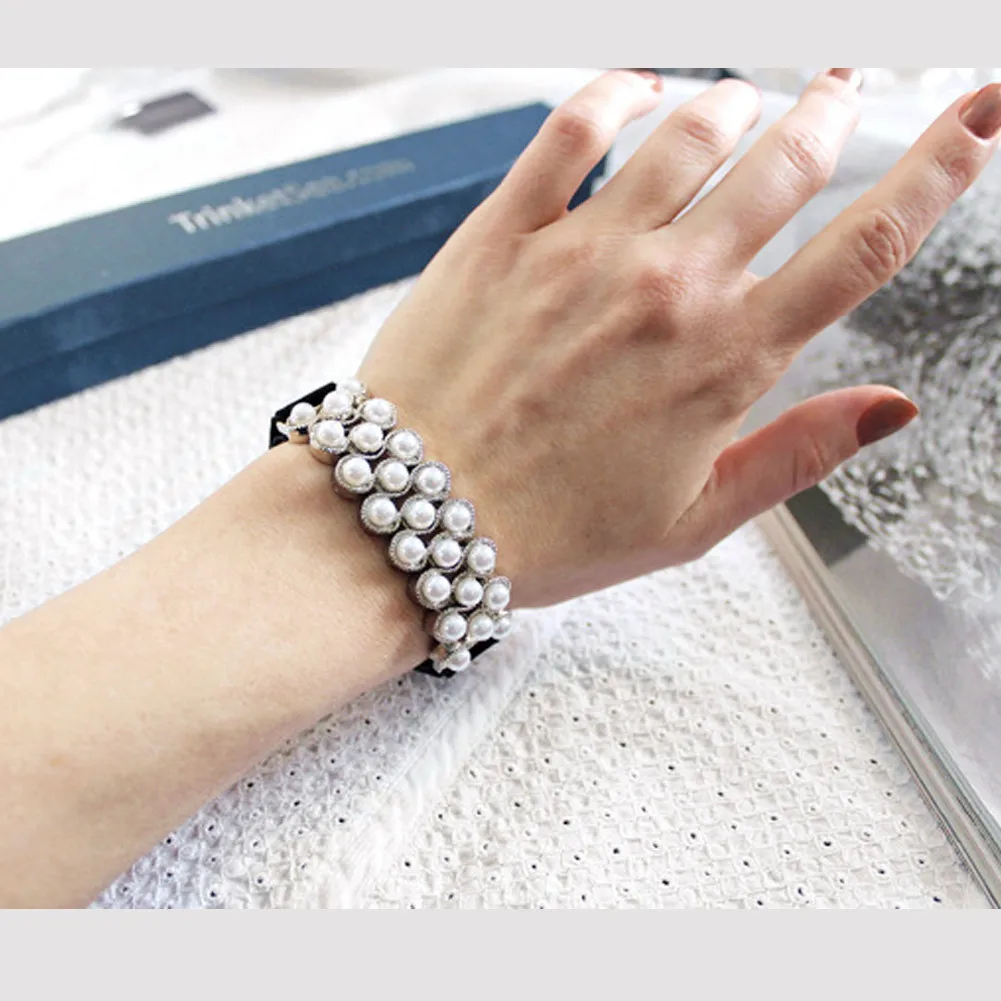 TrinketSea Новый Модный 2017 Черный Мягкий Бархат Жемчуг Группа Шарм Браслеты Для