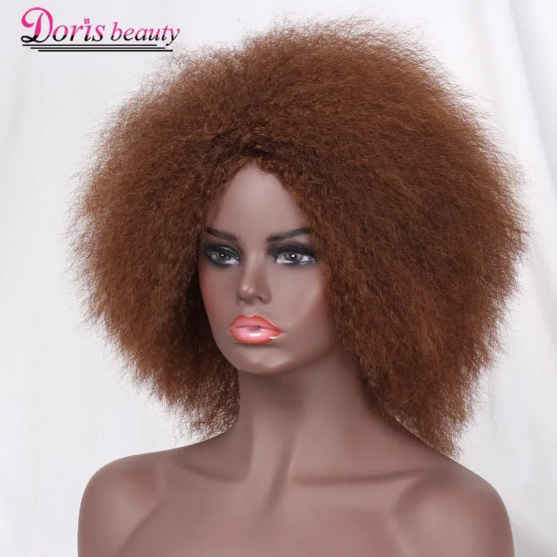 Doris beauty Синтетические афро парики для женщин Черный Коричневый Красный Цвет Yaki Короткий прямой парик косплей волос Термостойкое волокно