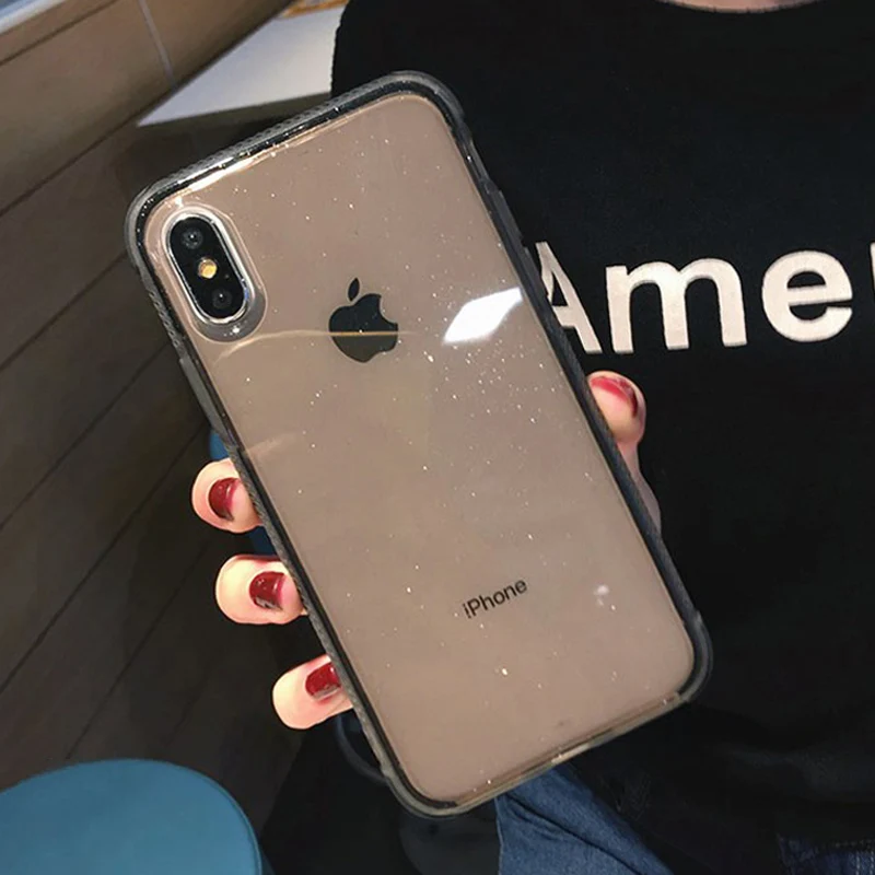 Lovebay однотонный Блестящий порошковый чехол для телефона для iPhone 11Pro Max 6 6s 7 8 Plus X XR XS Max Мягкий ТПУ для iPhone 11 задняя крышка - Цвет: Черный