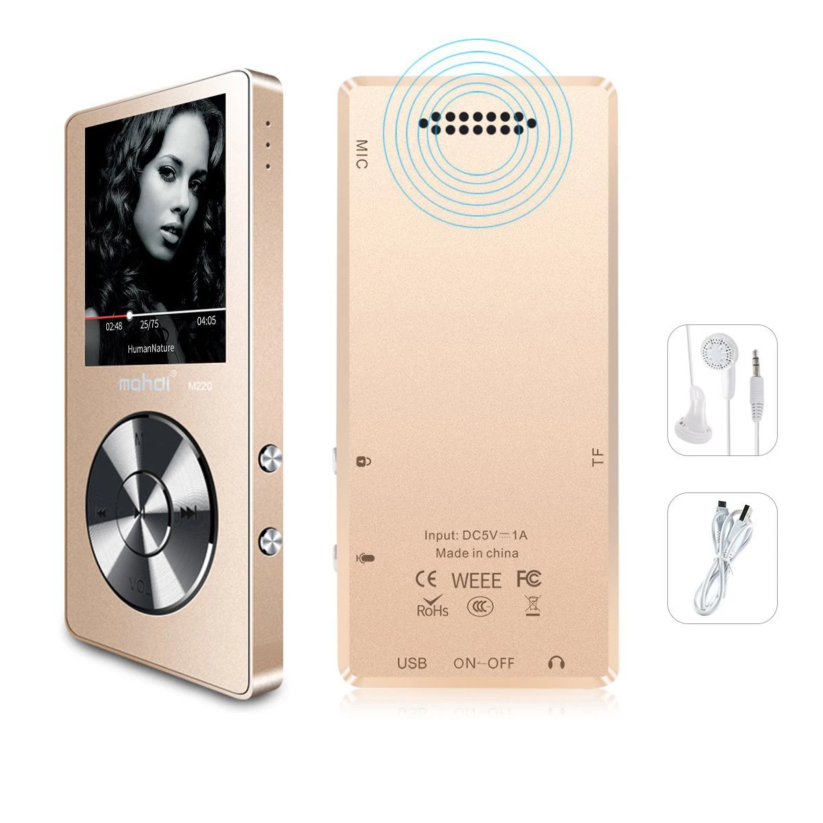 Gold Металлический MP3 плеер без потерь HiFi MP3 музыкальный плеер с высококачественным звуком динамик электронная книга FM радио часы - Цвет: Gold