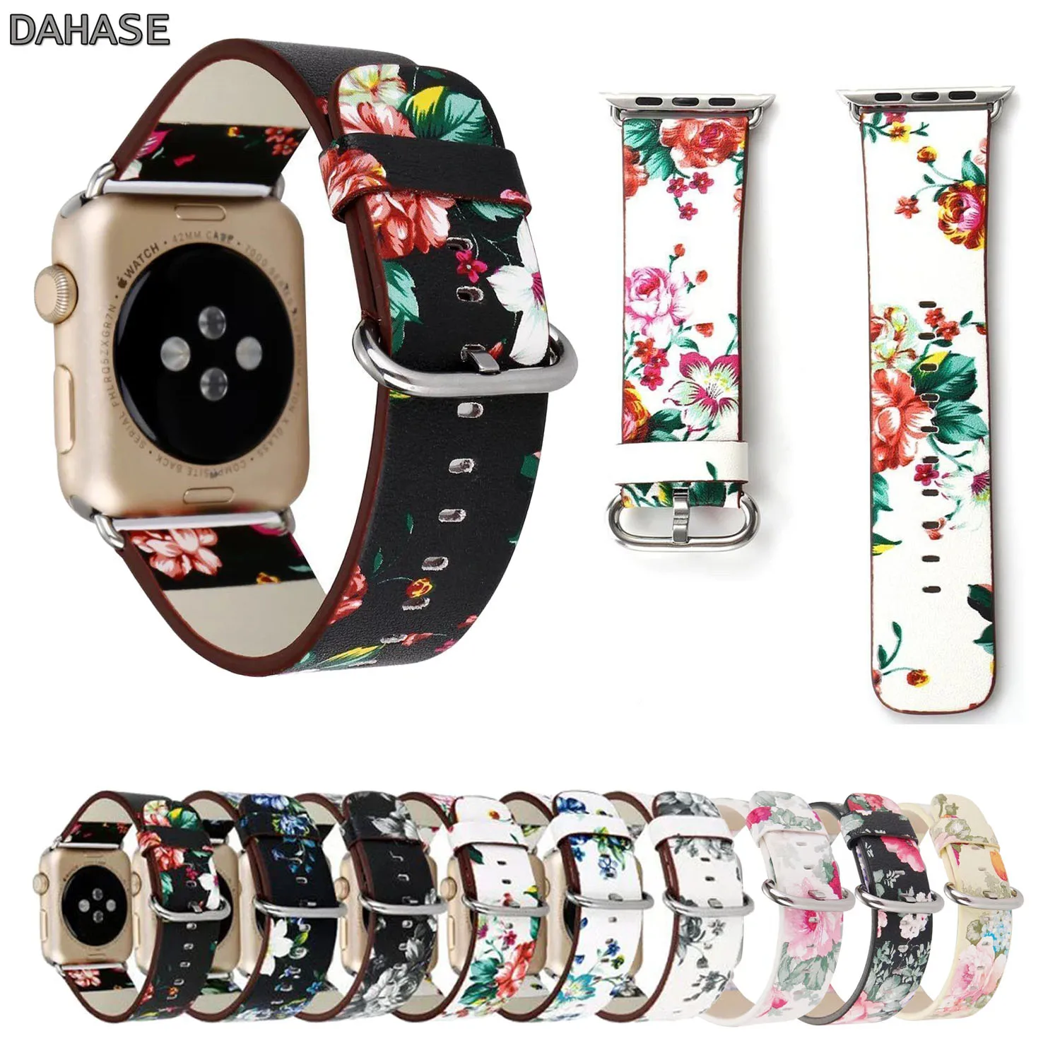 Цветочный кожаный ремешок для iWatch 4 3 2 1 Apple Watch 38 мм 42 40 44 цветочный дизайн|Ремешки
