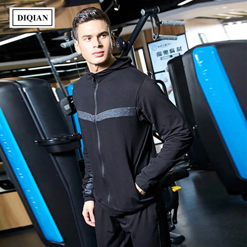 DIQIAN Фитнес спортивная куртка Для мужчин с пальто капюшоном длинными рукавами и