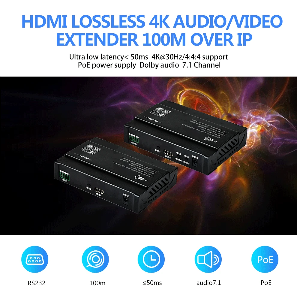 Mirabox HDMI по ip удлинитель POE поддержка 4K 30 Гц с низкой задержкой dolby audio 7 1 channal IR control