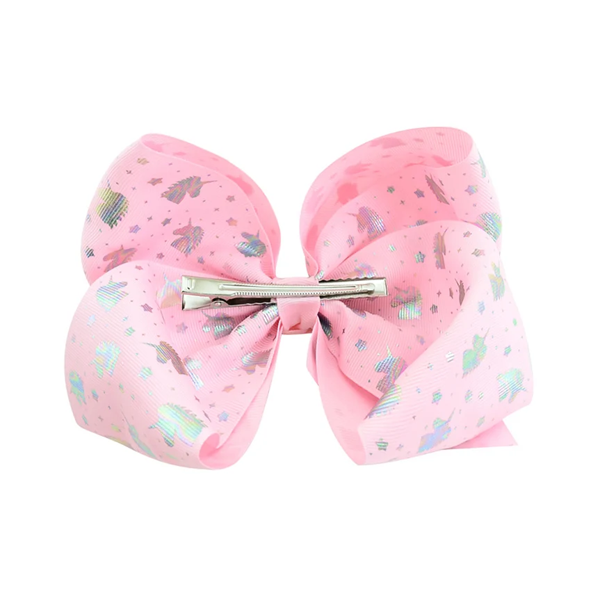 

12 PCS Big Fashion Boutique Bows 8 Inches Large Unicorn Rainbow Heart Printed Girls Hairbows for Thick Hair Classic Accessories