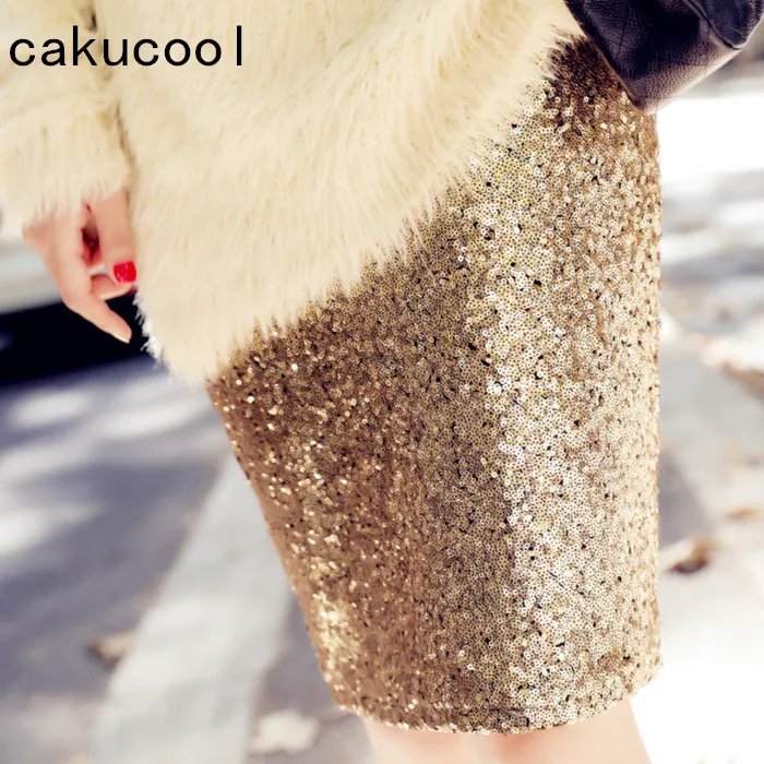 Женская Серебристая юбка с блестками Cakucool облегающая прямая средней длины
