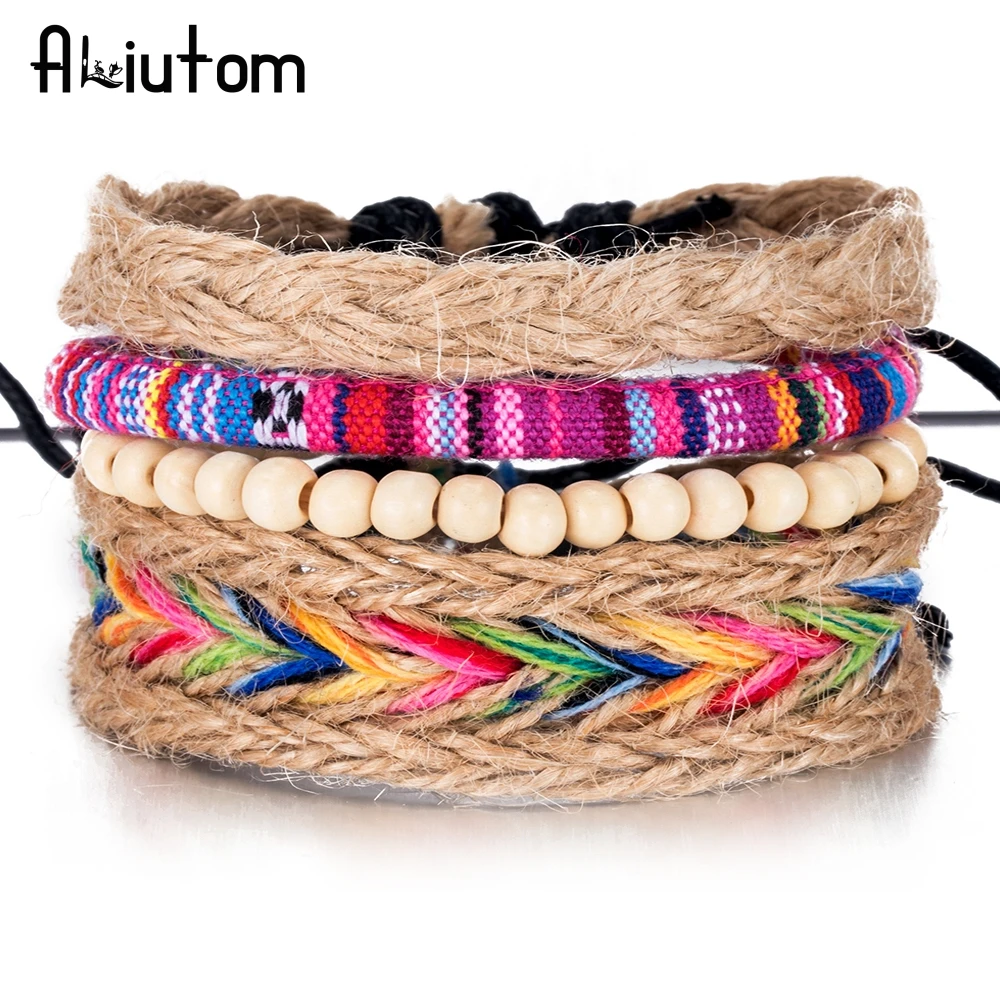 ALIUTOM 4 шт./компл. красочные многослойный с бусинами ручной работы из пеньковых