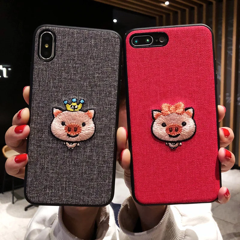 Бесплатная доставка вышитая Корона свинья мобильный чехол для IPhone6 6 sPlus 7 8 Plus
