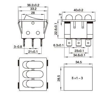 PHISCALE 5 шт./лот 9 Pin 15A 250 в красную кнопку кулисный переключатель KCD3-303 кулисный выключатель питания