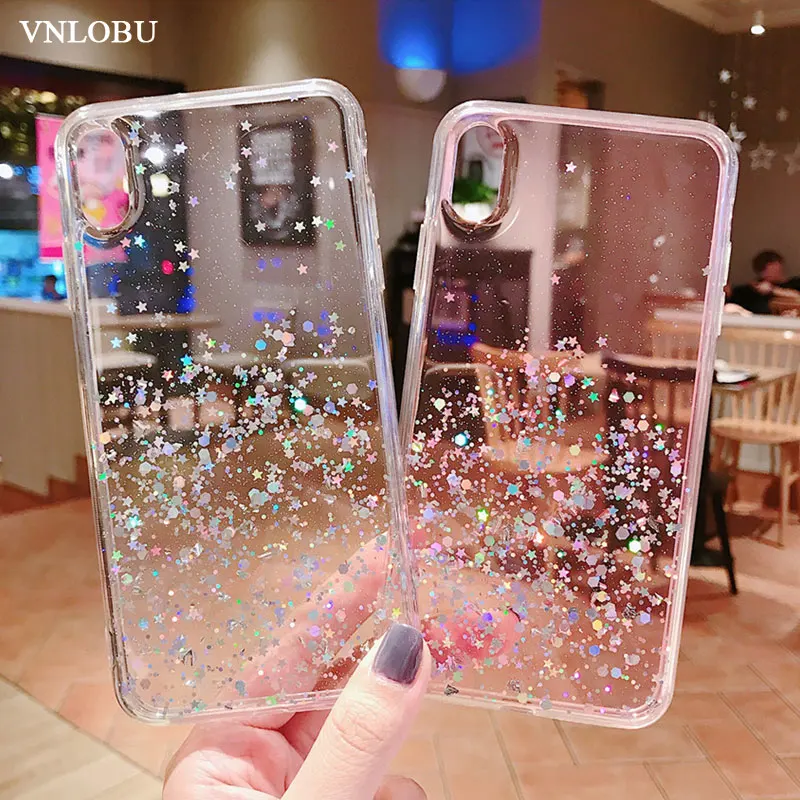 For iPhone 6 6S 7 8 Plus Case Glitter Bling Sequin TPU Silicone for iphone XS Max XR Transparent Soft back Cover Coque | Мобильные