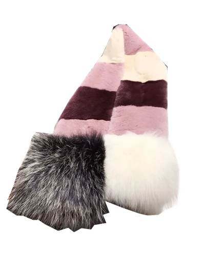 Новое прибытие Настоящее Рекс кролик кожа меха лисы лоскутное многоцветный шарф