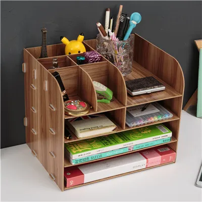 Деревянная рамка для файлов DIY Портфолио стойка для файлов деревянный Настольный приемный многослойный лоток для файлов лотки для документов держатель для канцелярских принадлежностей - Цвет: Коричневый