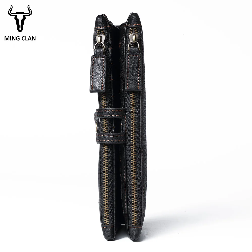 Mingclan Genuine Leather Lady Long Wallet Female Men Women Zipper Clutch Walet Coin Purse Rfid Portfolio Travel Business Card