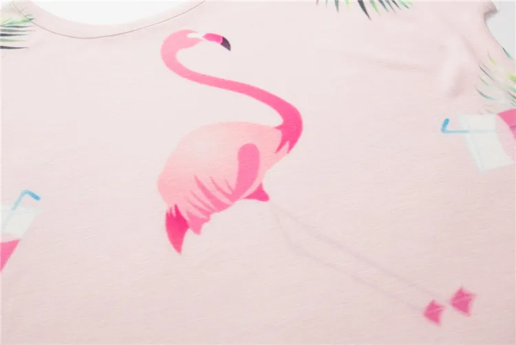 Женская футболка с цветочным принтом фламинго летняя тонкая коротким рукавом в