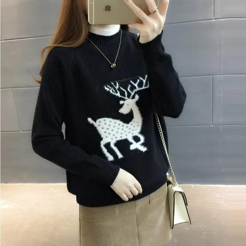 Spring Autumn Winter Sweaters For Women 2019 New Fashion Sweater famous Brand With Deer Decoration Female Wool | Женская одежда