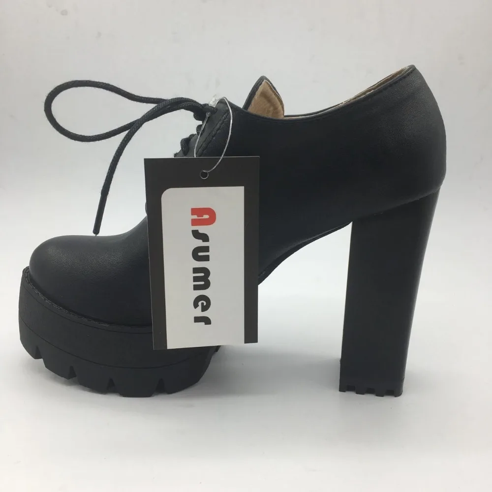 

Asumer 2020 Platform shoes women pumps lace-up contracted fashion high heels shoes solid pu round toe single shoes round toe