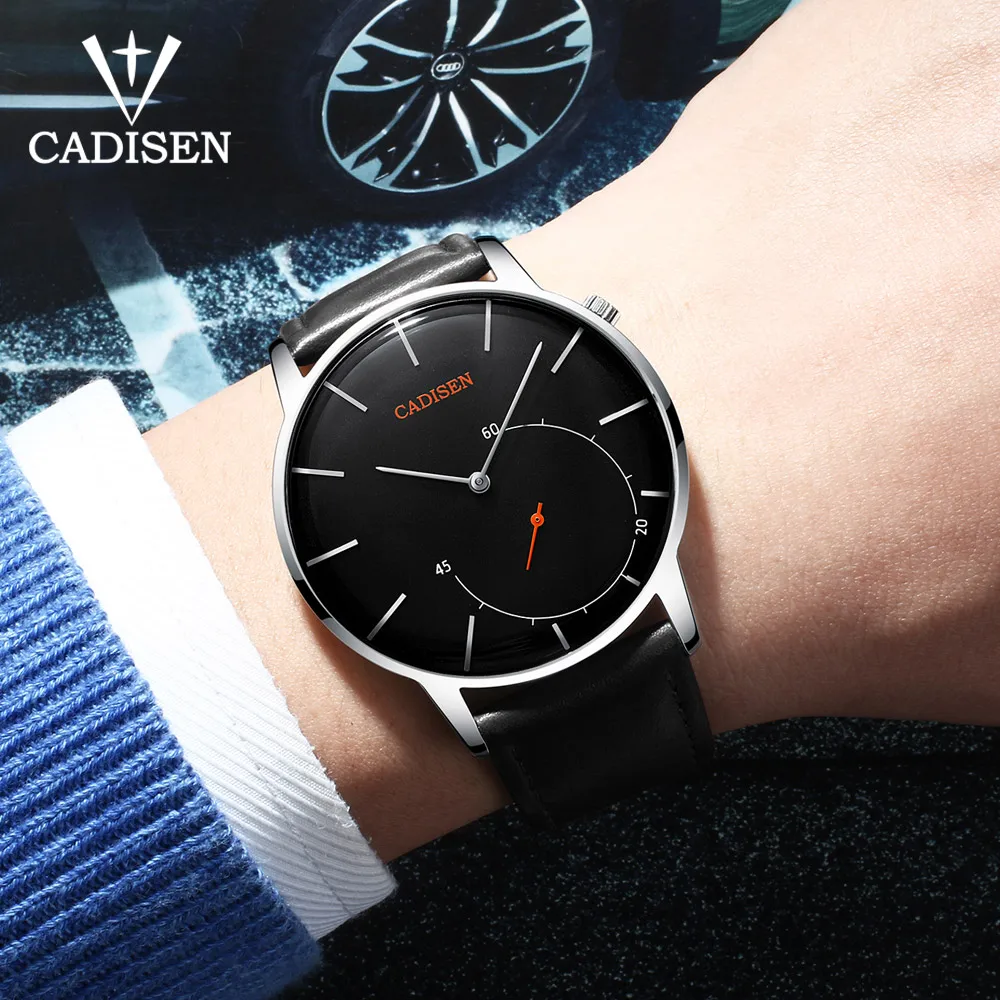 Хит, мужские часы CADISEN, новинка, бизнес стиль,, Топ бренд, роскошные, изогнутое стекло, кожа, кварцевые часы, спортивные, водонепроницаемые, наручные часы