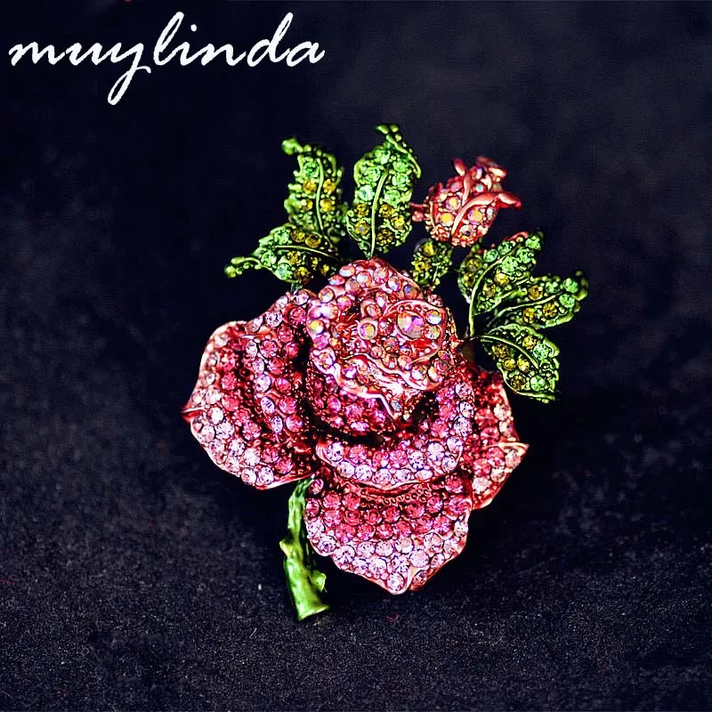 pink Muylinda винтажная розовая брошь-цветок с кристаллами на булавке бижутерия броши стразы на булавке для женщин брошь на застежке для шарфа - Окраска металла: pink