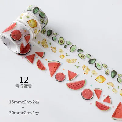 3 pcs/pack Plant Animal Food Seven Points Girl Heart Washi Tape Set Adhesive Tape DIY Scrapbooking Sticker Label Masking Tape - Цвет: 12