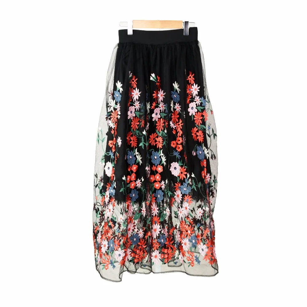 

Women Skirt 2018 Skirts Womens Mesh Summer Fresh Floral Mesh Long Skirt New Arrival 83043