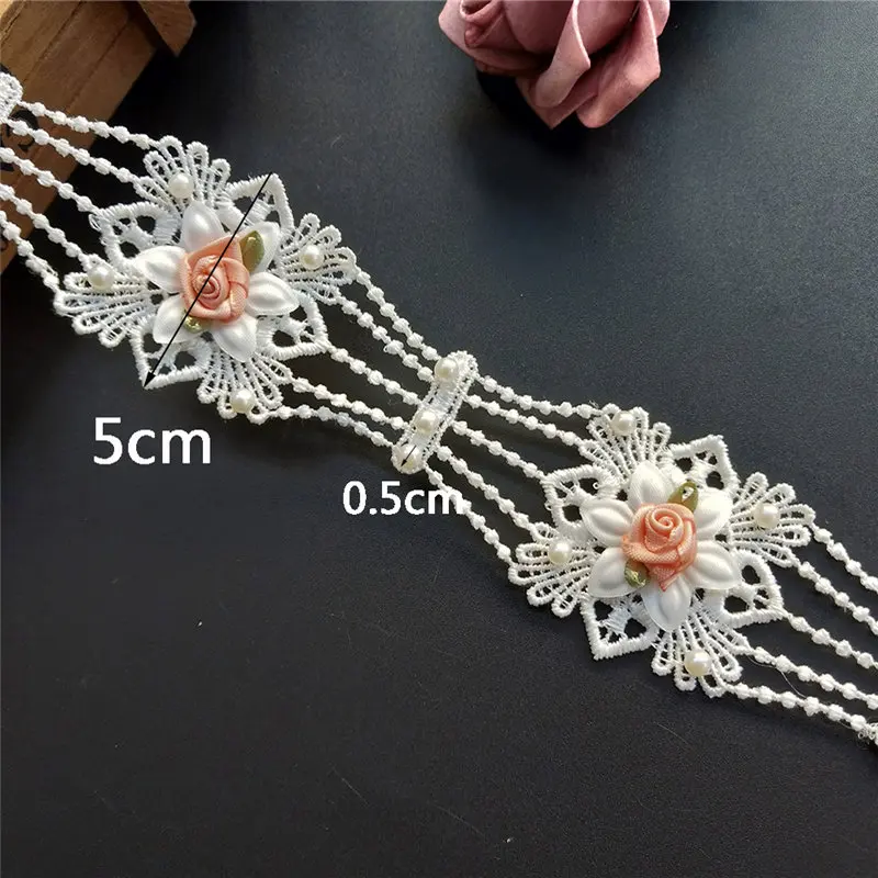 Beads curtain floral 1 ярд белый жемчуг с бисером цветок лист цветочный кружевной край отделка ленты ткань вышитая аппликация шитье ремесло свадебное платье одежда - Цвет: Beads curtain floral