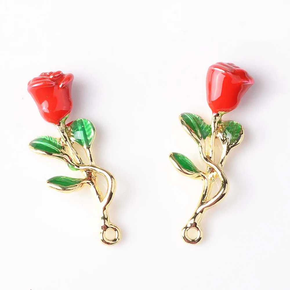 5 шт./лот подвесные пуговицы из сплава с красной розой ювелирные изделия серьги