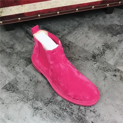 Rose Red Весенние матовые ботинки «Челси» из натуральной кожи; женские повседневные ботинки; модная женская обувь в консервативном стиле; обувь на плоской подошве; 9 ярких цветов - Цвет: Rose Red