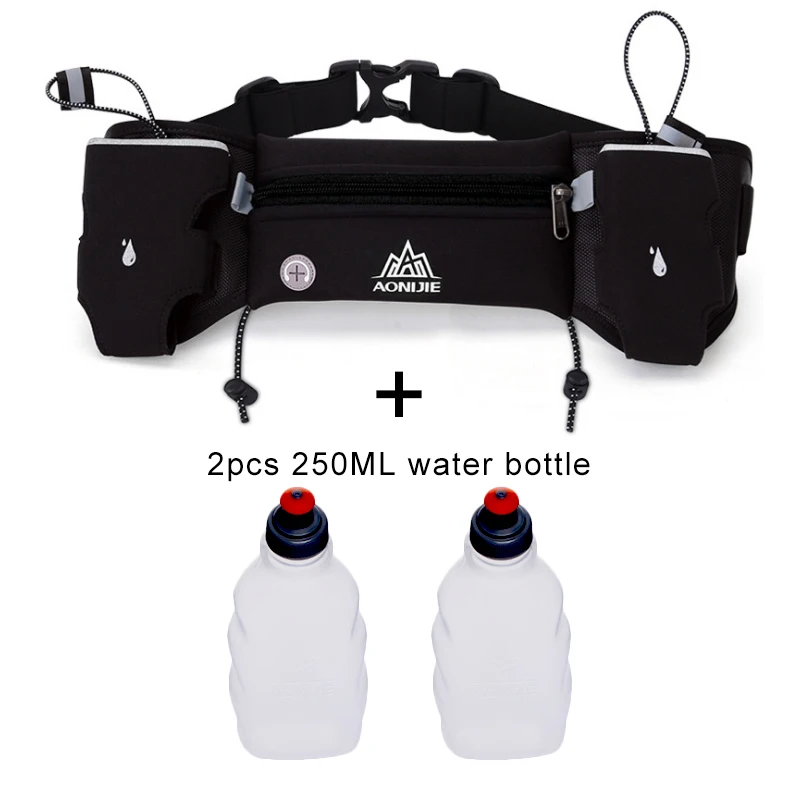 black-2bottles AONIJIE E834 поясная сумка для бега спортивный гидратационный пояс держатель для бутылки с водой для телефона поясная сумка марафон отражающая регулируемая - Цвет: black-2bottles