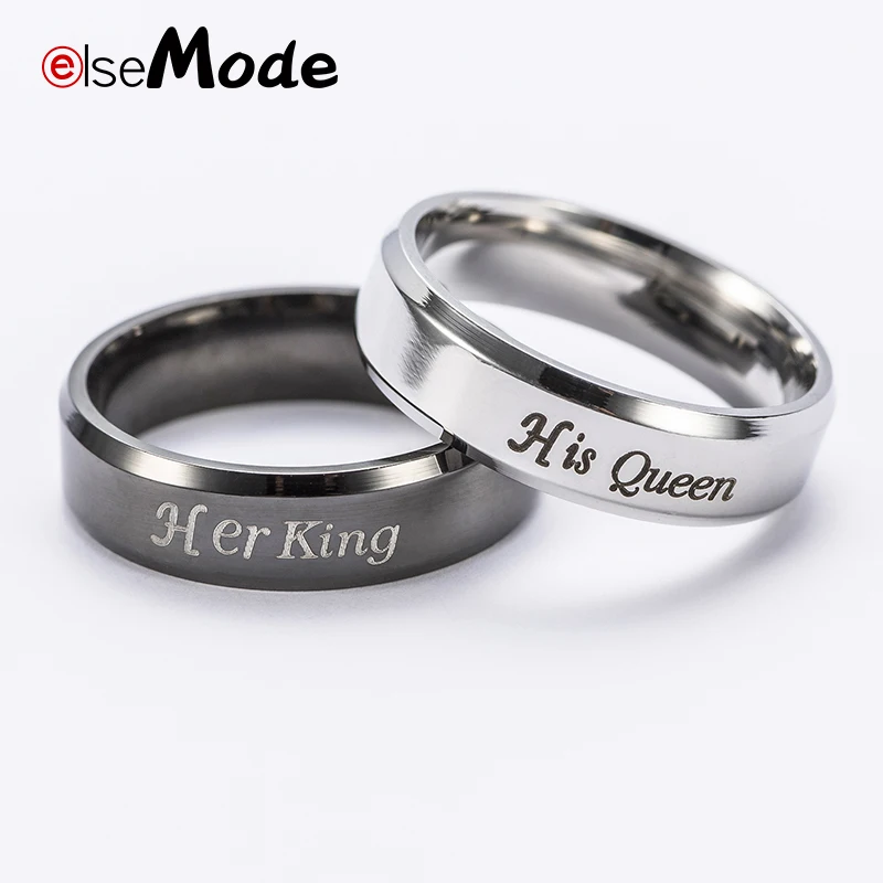 ELSEMODE 6 мм нержавеющая сталь пара обручальные кольца черная ее король его королева пара ювелирных изделий юбилей подарки ко дню Святого Валентина