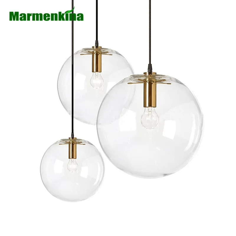 Lámpara colgante de bola de cristal minimalista y moderna de estilo nórdico, luz de un solo cabezal para restaurante y bar, E27, CA de 110V, 220V y 230V