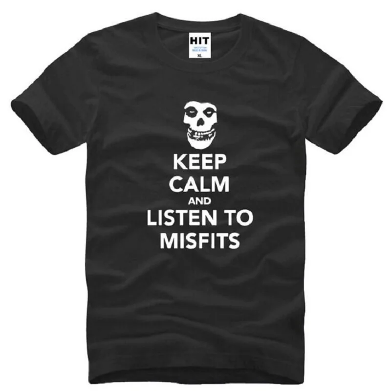 С надписью Keep Calm and слушать Misfits футболка с надписями и рисунком в виде черепа Для