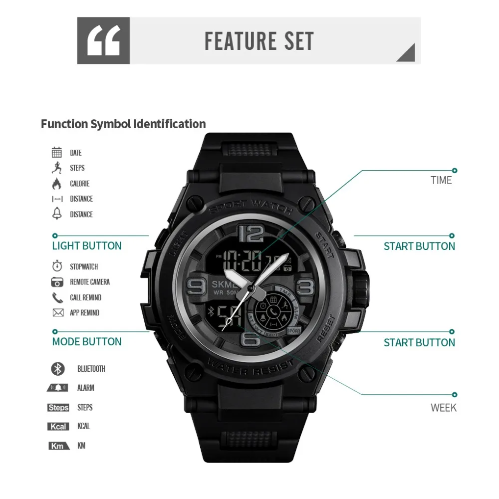 SKMEI Смарт часы цифровые наручные Bluetooth шагомер калорий Удаленная камера модные