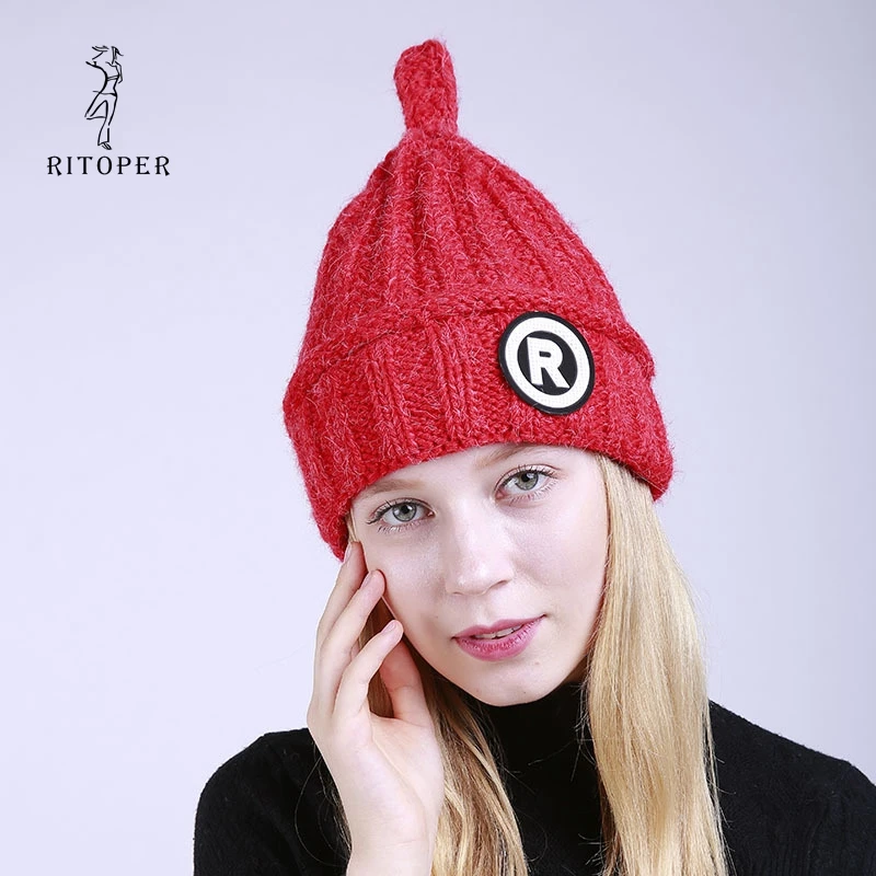

RITOPER Women's Winter Knitted Hat Velvet Thicken Warm Beanies Stripe Wool Ward Solid Color Comfortable Wholesale Fashion 2018
