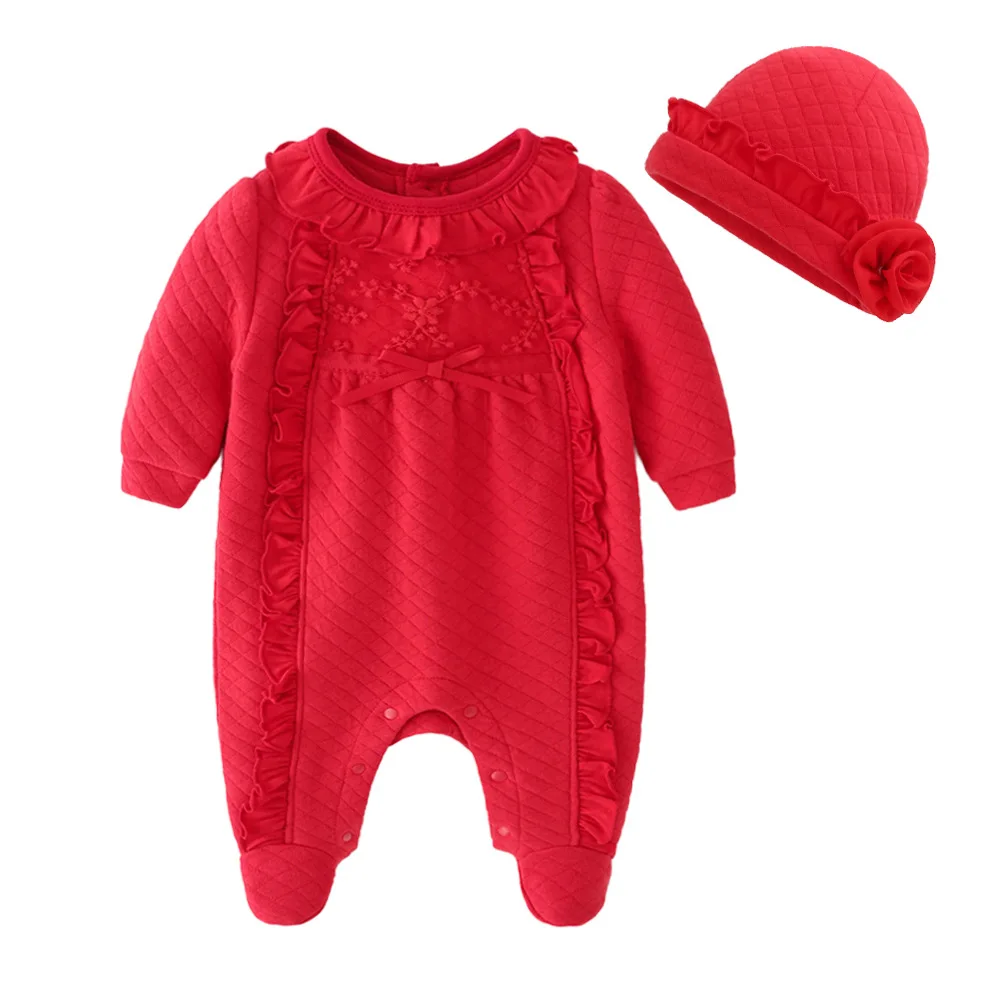 Толстые хлопковые ножки с рюшами для новорожденных девочек 1 шт. комбинезон
