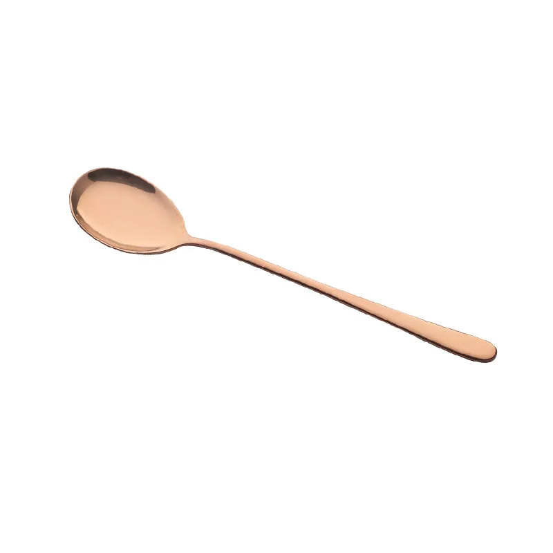 Rose gold 1 шт. Высокое качество 304 нержавеющая сталь пищевой титановое покрытие Корейская длинная ручка столовый, обеденный ложка посуда столовые приборы - Цвет: Rose gold
