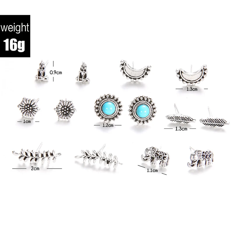 Комплект женских серег 14 шт./компл. Будда слон цветок луна листья солнце