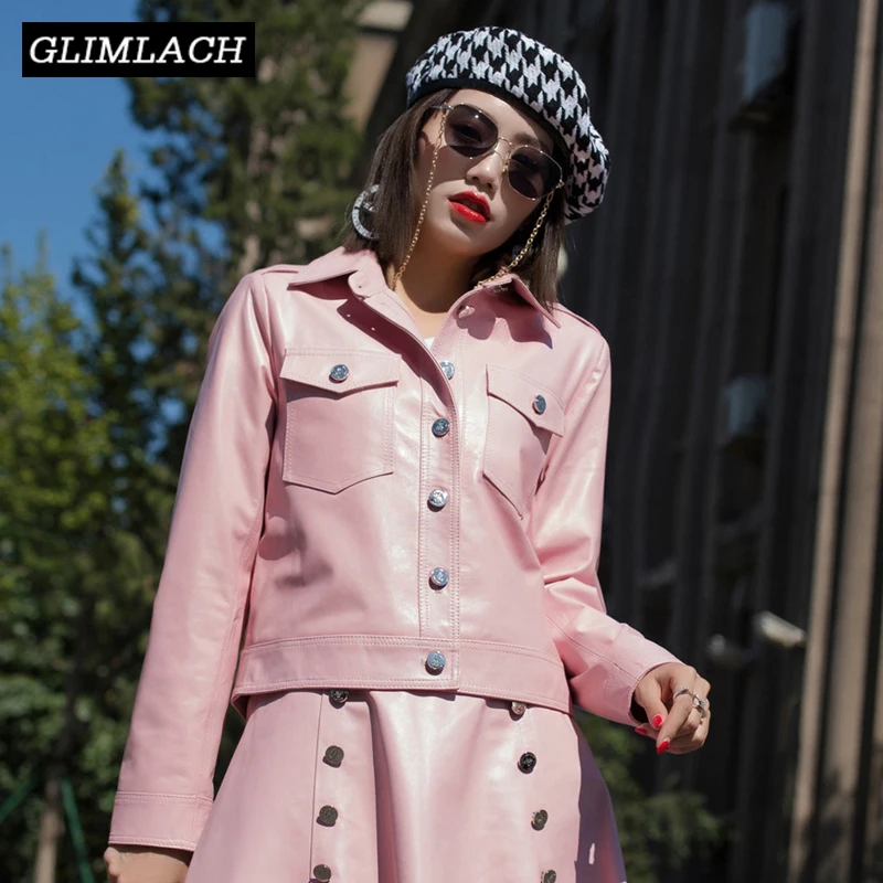 Autumn Pink Purple Real Leather Jackets Women 2019 Korean Slim Short Sheepskin Genuine Leather Coats Ladies Casual Streetwear