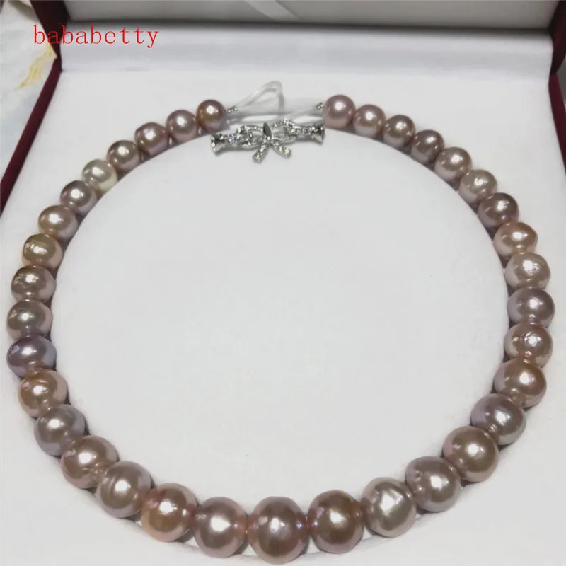 

NEW Natural 11-14mm purple Baroque Edison Freshwater Cultured Nuclear Pearl Beautiful necklace Bowknot is clasp 18"