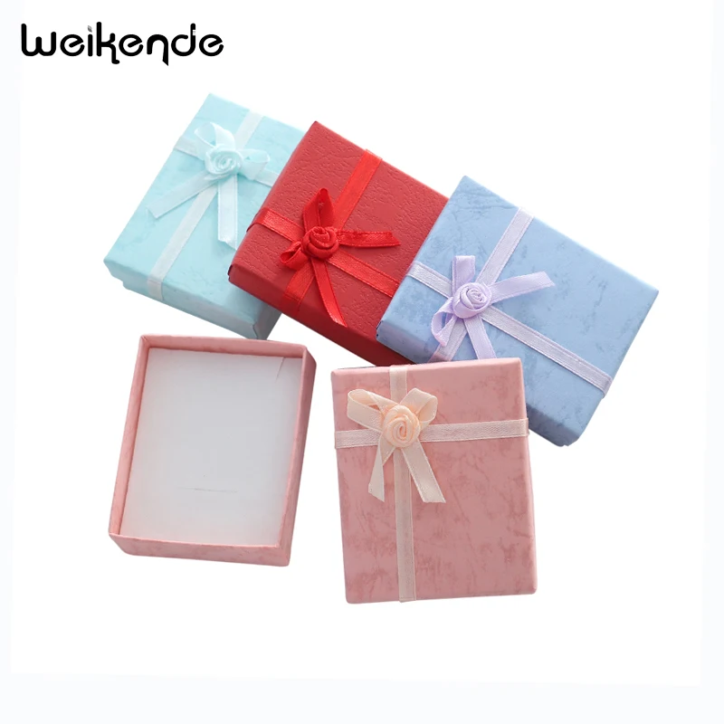 7x8cm Jewelry Sets Display Packaging Boxes Cardboard Necklace Earrings Ring Gift Box for Wedding Party with Sponge&ampSatin Ribbon |