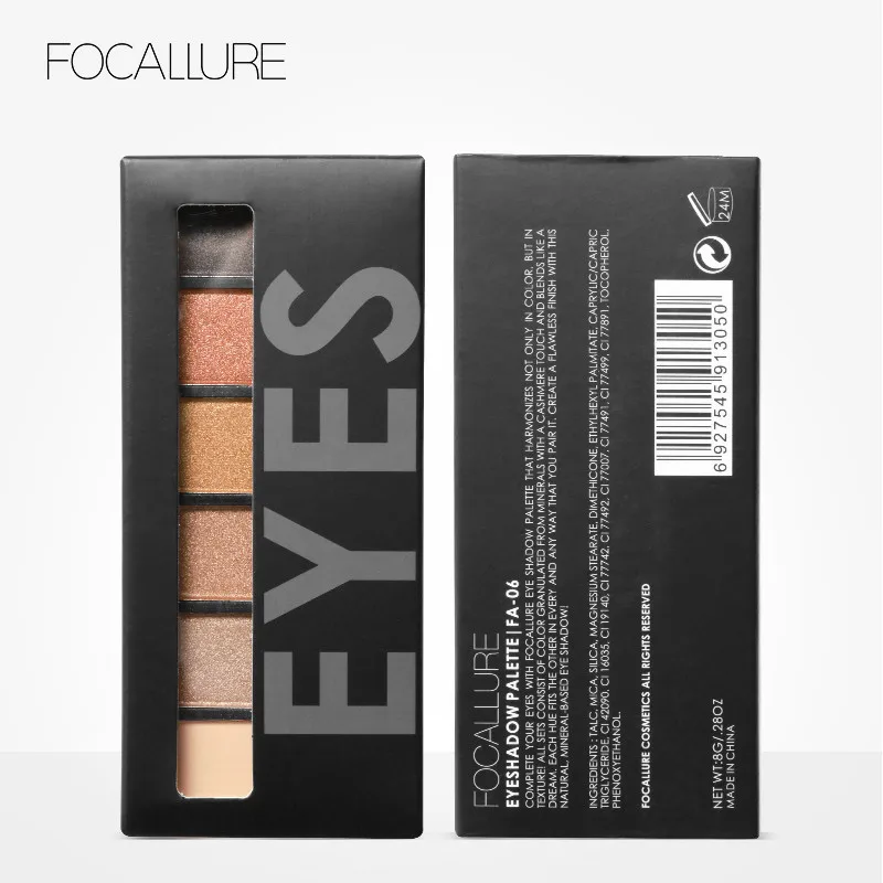 FOCALLURE 6 цветов палитры теней гламурный Smokey Eye Shadow Shimmer матовая Цвет Косметика земля