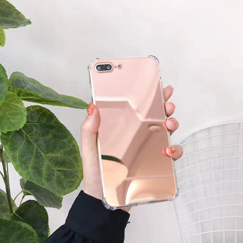 Rose Gold Mirror Anti-knock Case for iPhone X Luxury Hard Cover Coque 6 6S 7 8 Plus Makeup Girl |