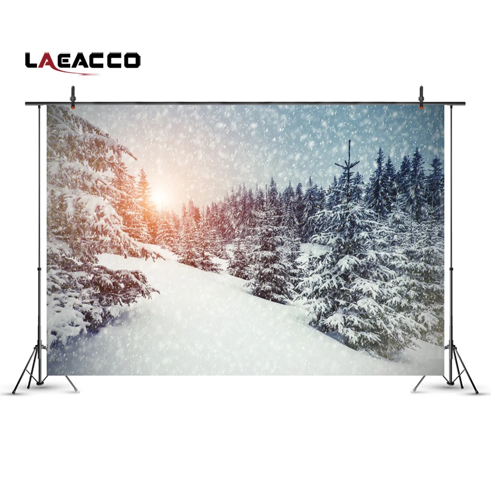 Laeacco зимние тяжелые снежные сосновые деревья лес Живописные фоны для фотосъемки