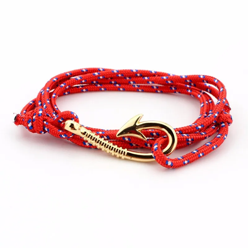 B1177Gold Red BOYULIGE, новинка, мужской браслет с якорем, Золотой металлический якорь, веревка для выживания, спортивные крючки, Морской стиль, браслет для мужчин и женщин, ювелирное изделие, подарок - Окраска металла: B1177Gold Red