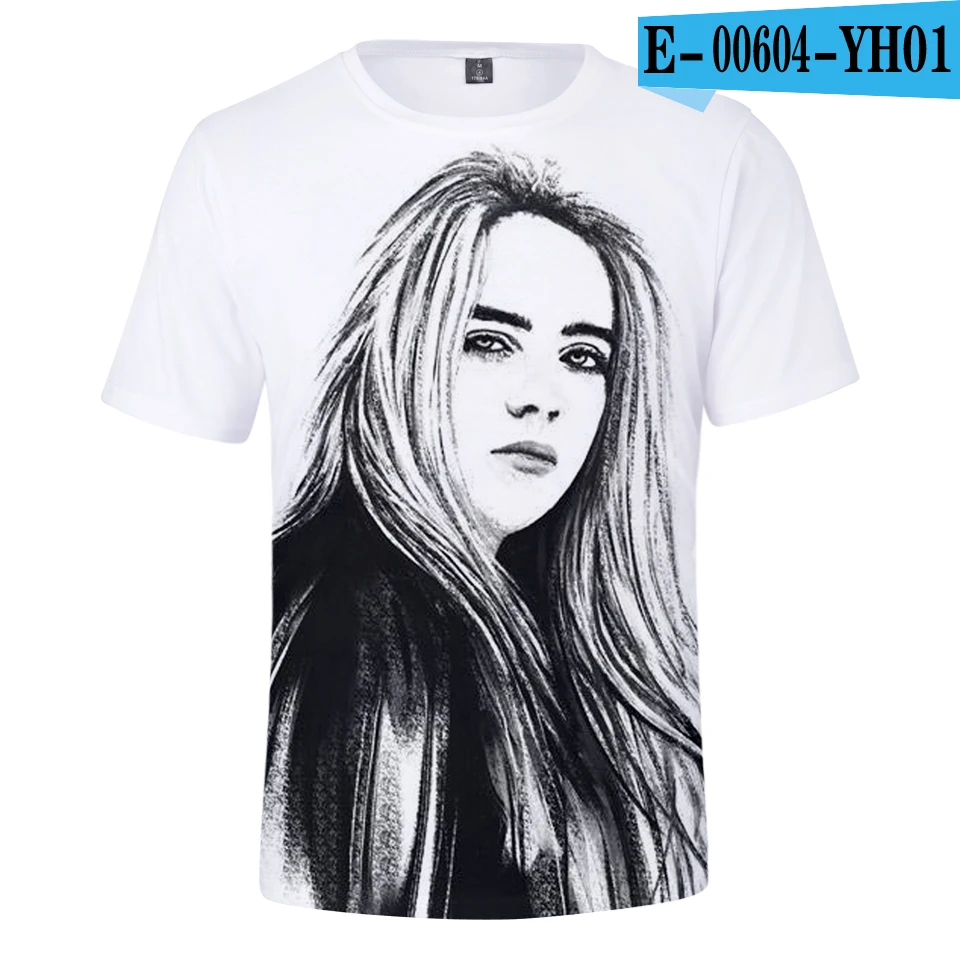 Белый Billie Eilish, новинка, 3D футболка, для мужчин, летняя мода, хип-хоп, Harajuku, повседневная одежда, Billie Eilish, 3D, для девочек, желтая футболка - Цвет: Белый
