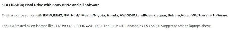 Поставка от US/UK VXDIAG мультидиагностический инструмент с 2 ТБ HDD& lenovo T420 1 ТБ(1024 ГБ) жесткий диск мультидиагностический инструмент