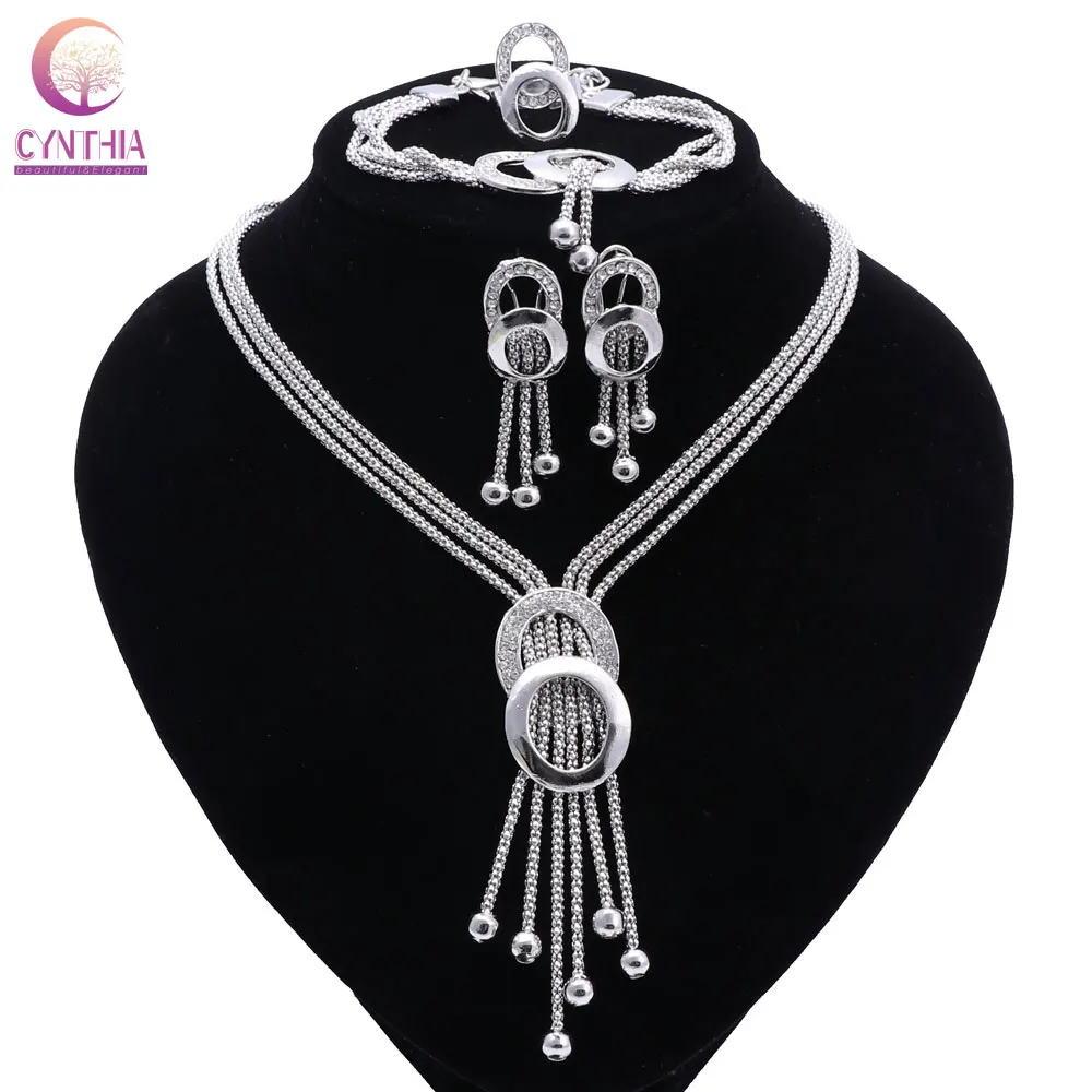 Модный новый ювелирный набор с кисточками ожерелье серьги браслет Кольцо Дубай