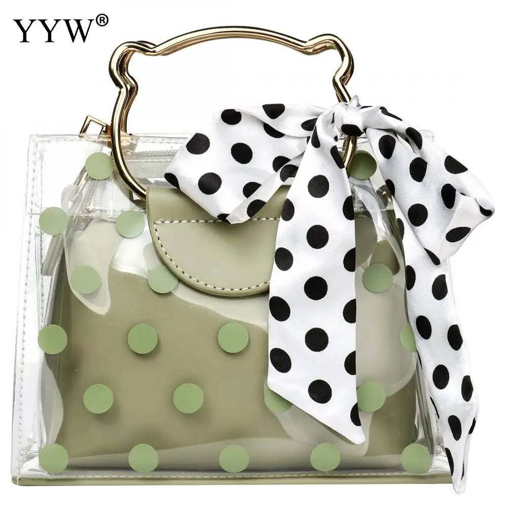 

Designer Women'S Clear Bag With Dot Ribbons Crossbody Bag Transparent Satchel Top Handle Hand Bags Messenger Shoulder Handbag