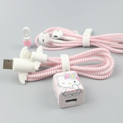 Милый ангел устройство для сматывания шнура питания USB протектор для кабеля передачи данных набор с наклейки для зарядного устройства спиральный usb-шнур с зарядным устройством для Iphone для iPhone7plus 6 S 8 - Цвет: style 8