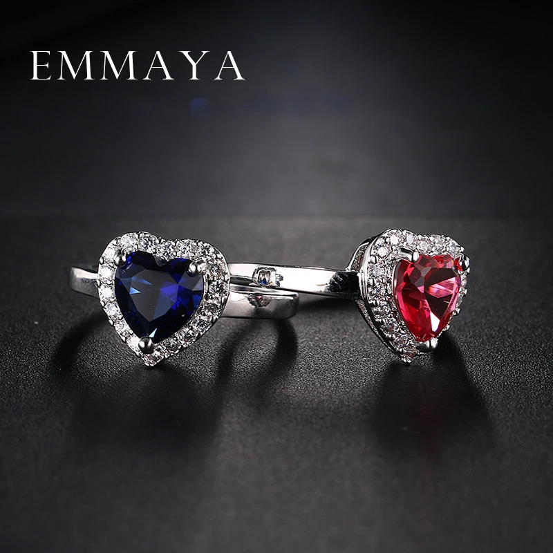 Женское кольцо с кристаллами Emmaya винтажное Золотое синим сердечком для свадьбы