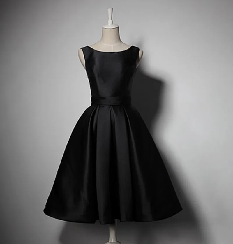 Vestidos Coctel 2016 Elegant Cocktail Dress О шеи A Line Партии Black Satin Robe de Коктейль vestido де феста|vestidos