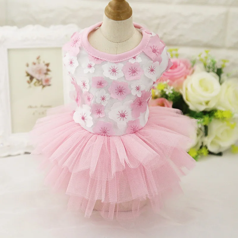 Sqinans Summer Dog Dress Pet Clothes Floral Puppy Kitten Skirt Princess Tulle Apparel For Small Dogs Clothing |